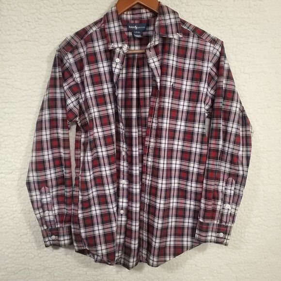 Ralph Lauren Shirt Men's Large (14-16) Red Blue Green White Plaid Cotton Button - Picture 3 of 16